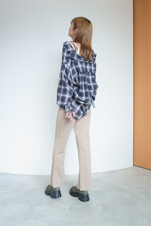 Sheer Check Overshirt with Pleated Sleeves