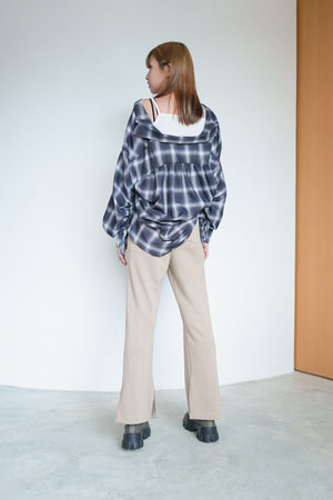 Sheer Check Overshirt with Pleated Sleeves