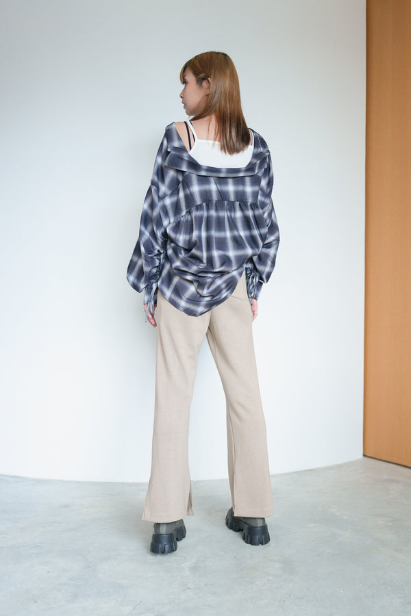 Sheer Check Overshirt with Pleated Sleeves