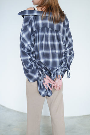 Sheer Check Overshirt with Pleated Sleeves