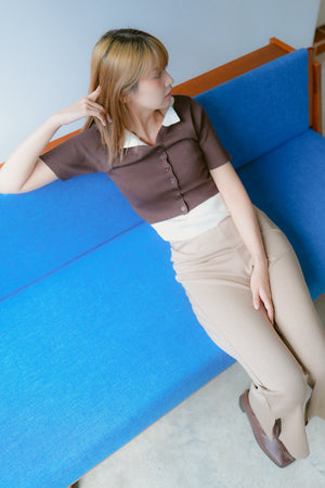 Layered short-sleeved knitted cardigan