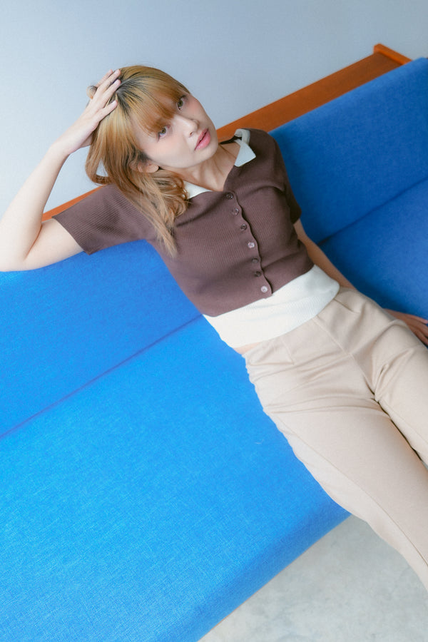 Layered short-sleeved knitted cardigan