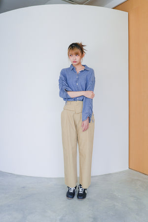 2.5oz sheer denim pleated sleeve shirt