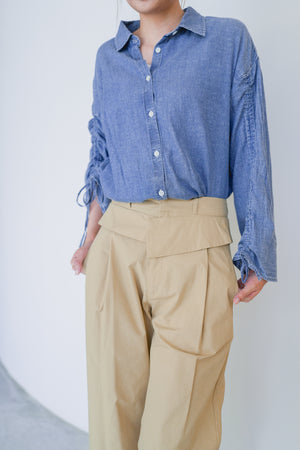 2.5oz sheer denim pleated sleeve shirt