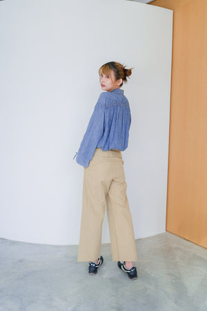 2.5oz sheer denim pleated sleeve shirt