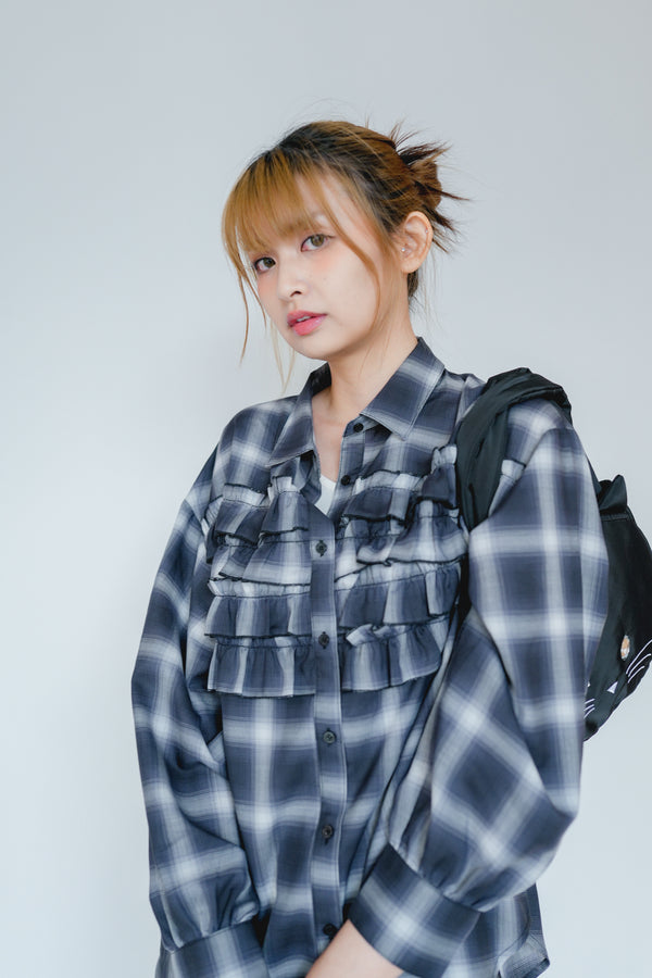 Sheer Check Ruffle Shirt