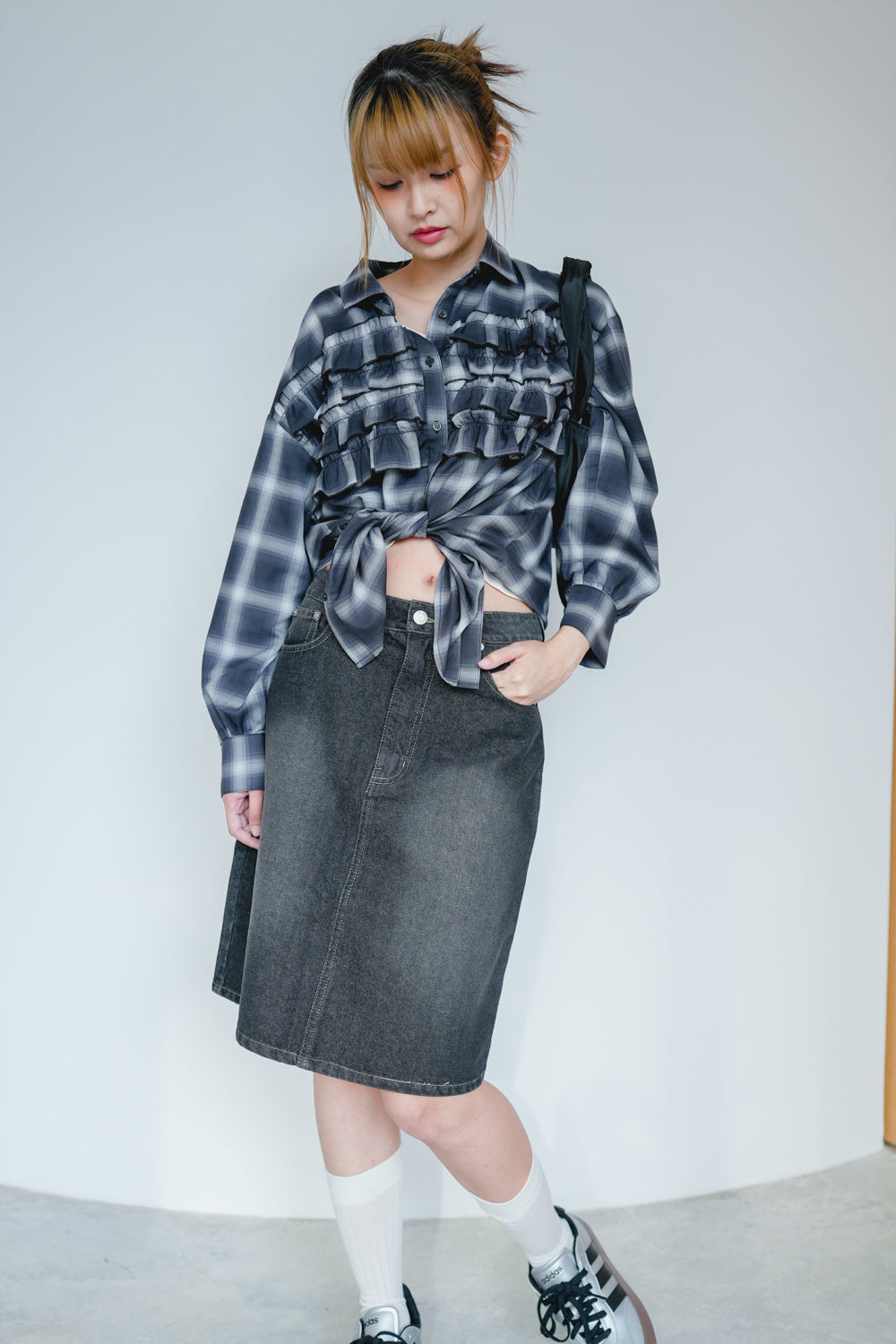 12OZ denim midi skirt