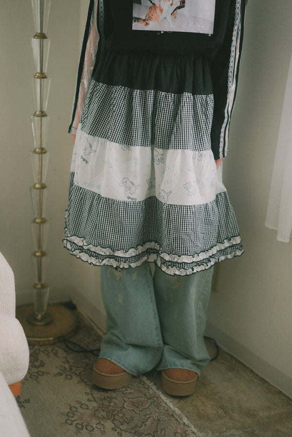 Cross-stitch cat plaid cake skirt