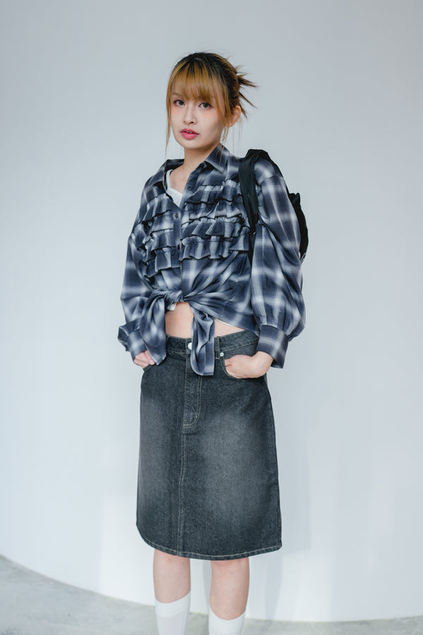 Sheer Check Ruffle Shirt