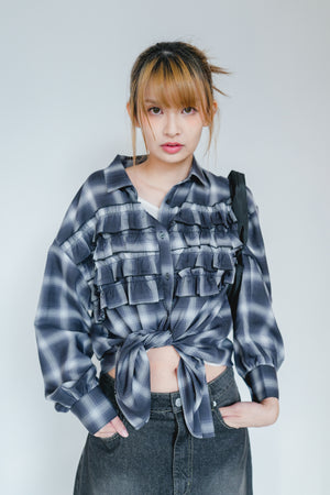 Sheer Check Ruffle Shirt