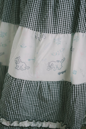 Cross-stitch cat plaid cake skirt