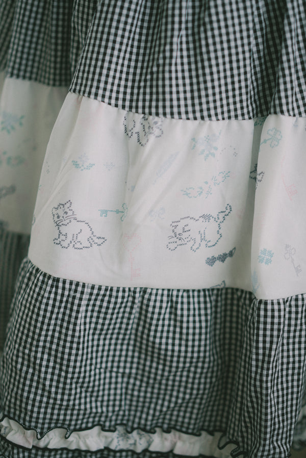 Cross-stitch cat plaid cake skirt