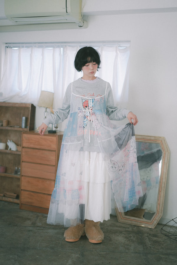 Girly Cats Patch Knotted Tank Top Skirt