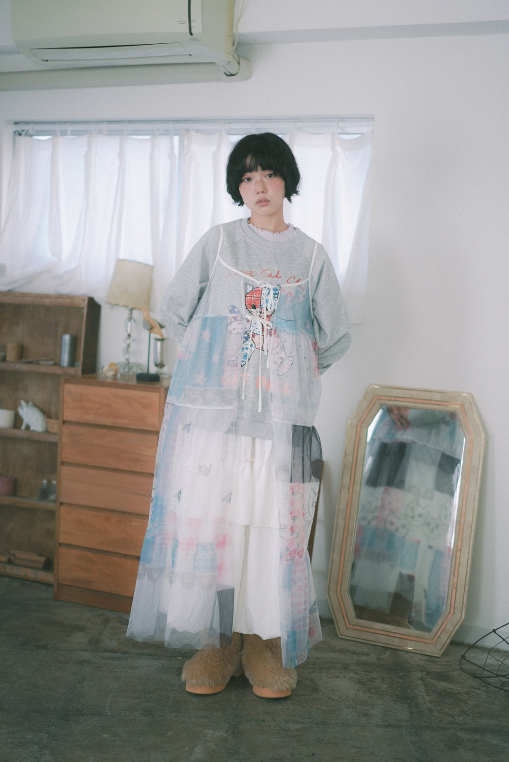 Girly Cats Patch Knotted Tank Top Skirt