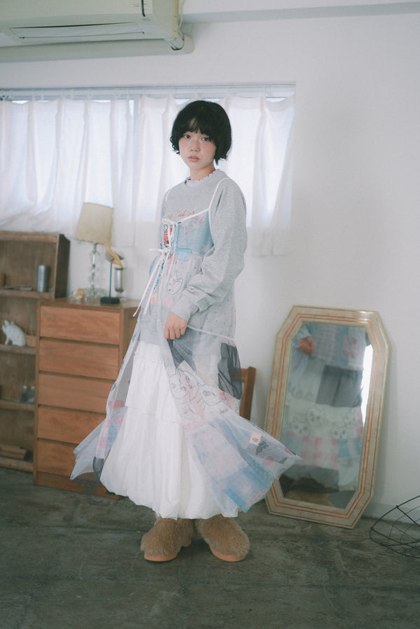 Girly Cats Patch Knotted Tank Top Skirt