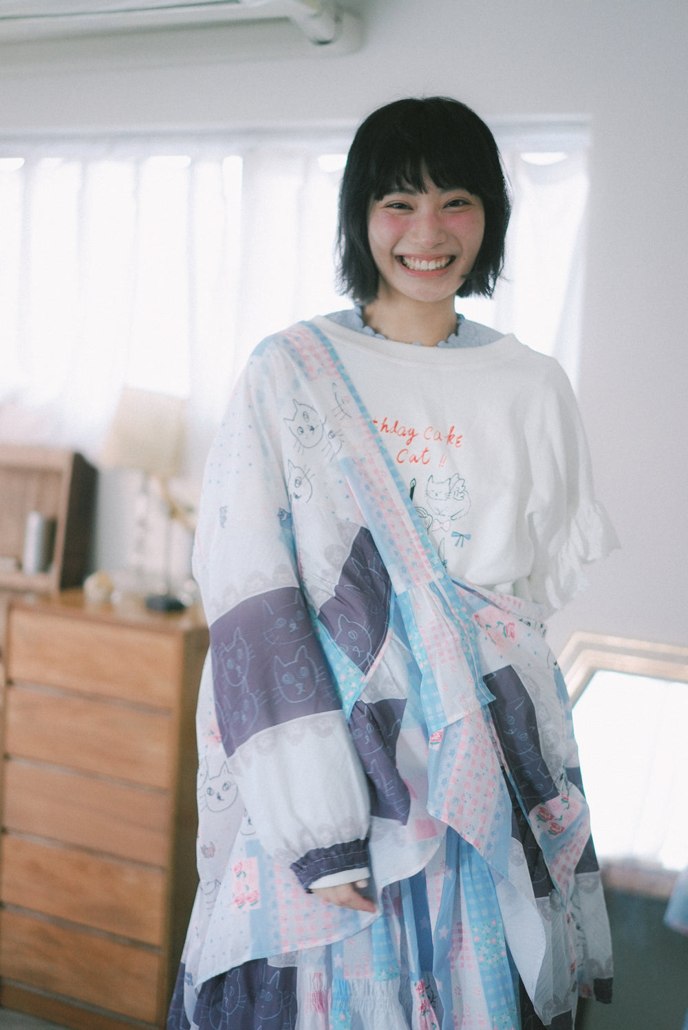 Girly Cats Patch Babydoll Shirt Top