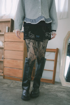 Cross-stitch cat embroidery shorts