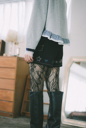 Cross-stitch cat embroidery shorts