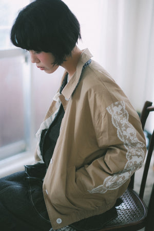 Reversible plaid lace cat print jacket