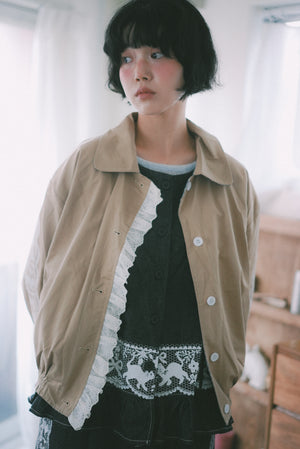 Reversible plaid lace cat print jacket