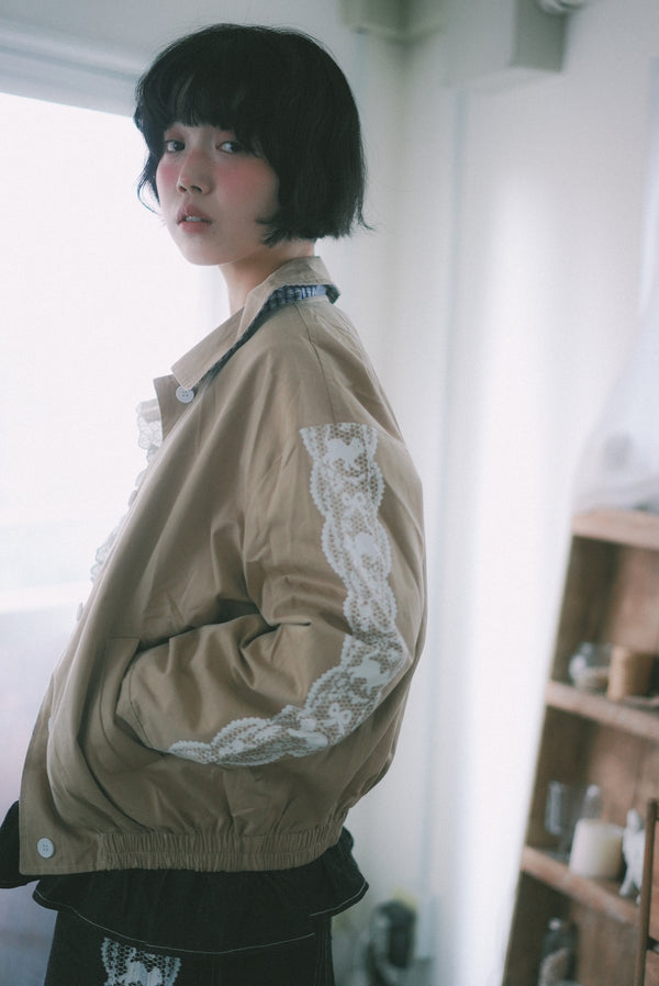 Reversible plaid lace cat print jacket