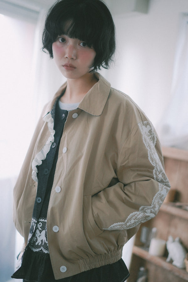 Reversible plaid lace cat print jacket