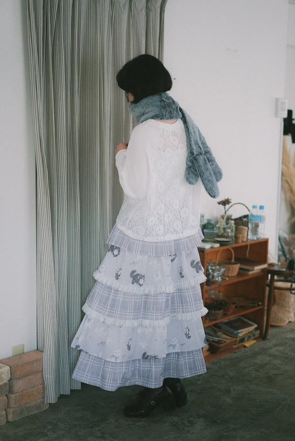 Angel Wings Cat plaid lace layered skirt