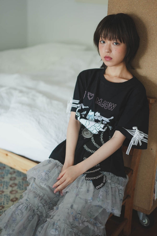 Cat Doll house sleeve lace Tee