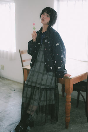 Checkered lace tulle layered slip dress