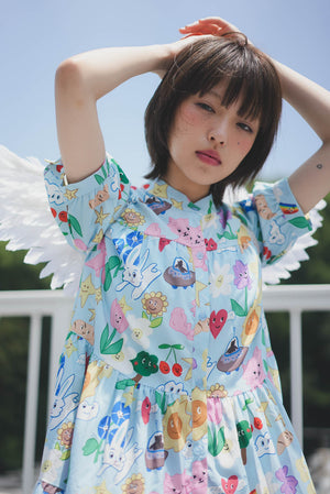 Sunny Cat Island Layered Long Shirt Dress