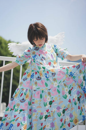 Sunny Cat Island Layered Long Shirt Dress