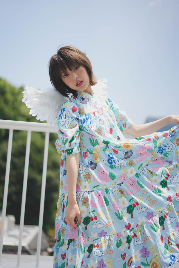 Sunny Cat Island Layered Long Shirt Dress