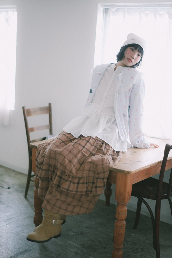 Elastic waist plaid ruffle skirt