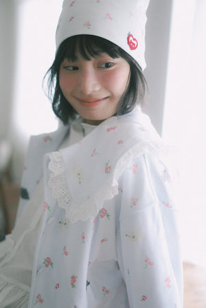 Four-color cat floral print fleece jacket with ruffled collar