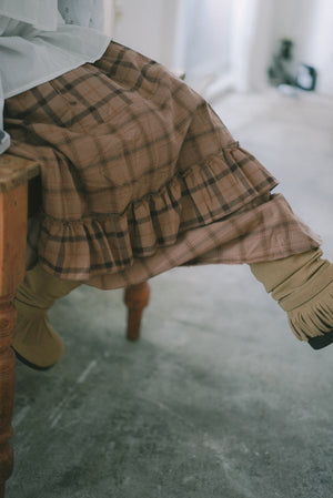 Elastic waist plaid ruffle skirt