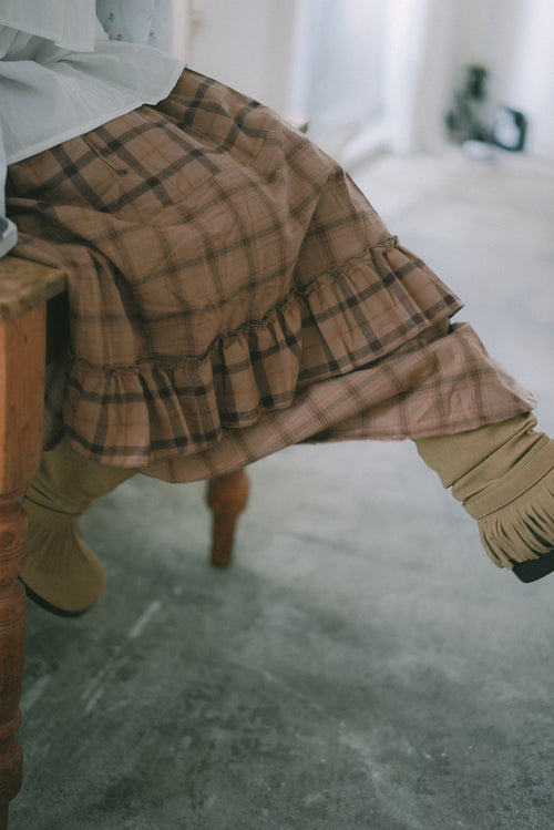 Elastic waist plaid ruffle skirt