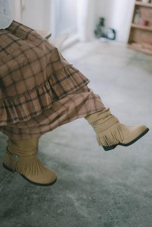 Elastic waist plaid ruffle skirt