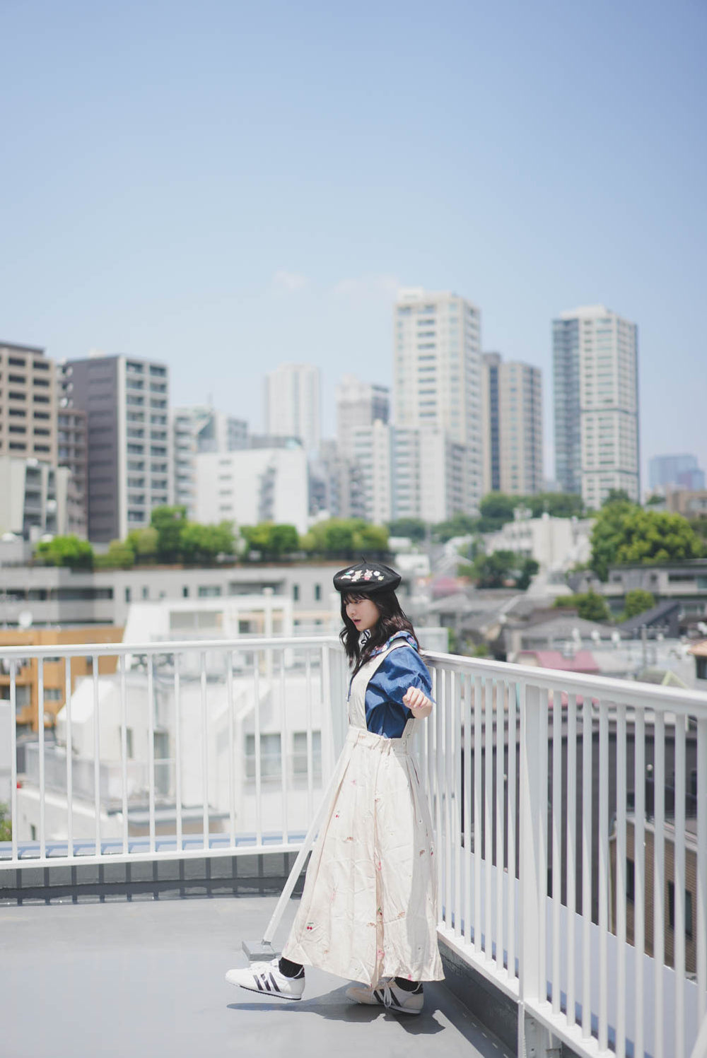 Sunny Cat Island Embroidered Denim Worker Skirt