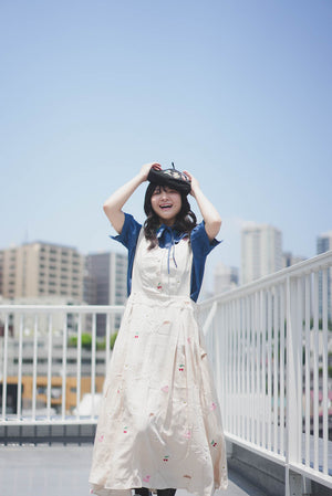 Sunny Cat Island Embroidered Denim Worker Skirt