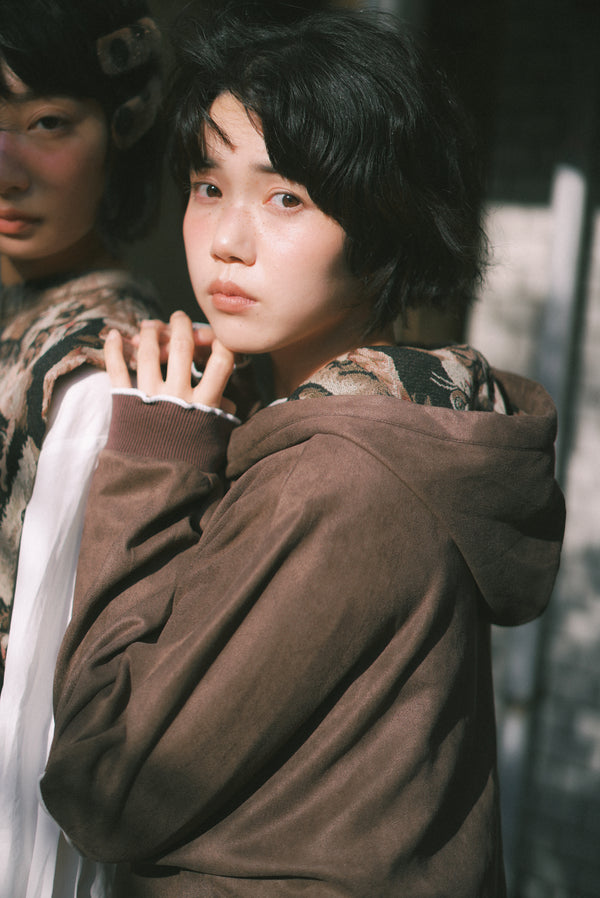 Retro cat-print heart-shaped sweatshirt jacket