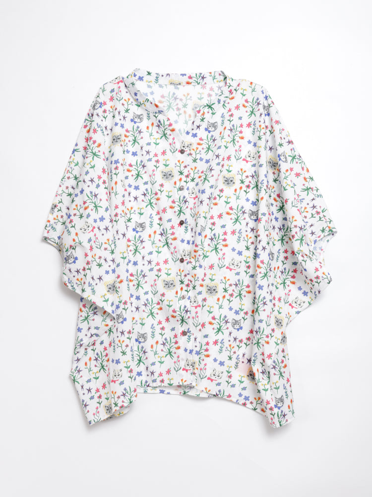 Cat head colorful floral wide sleeve top