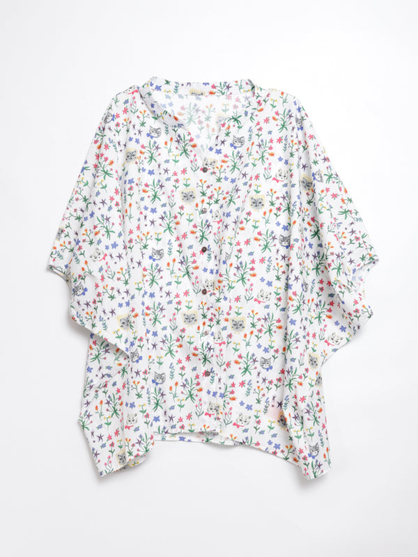 Cat head colorful floral wide sleeve top