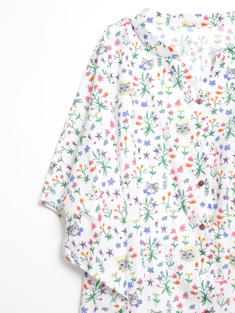Cat head colorful floral wide sleeve top