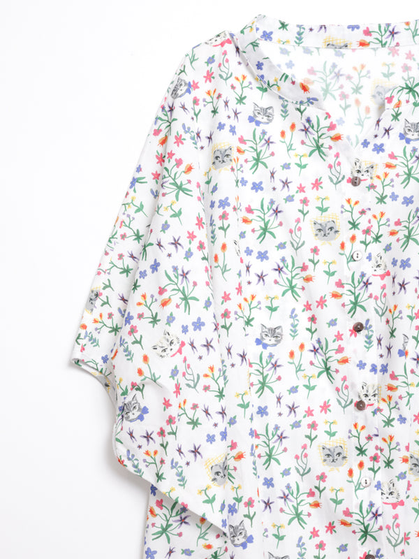 Cat head colorful floral wide sleeve top