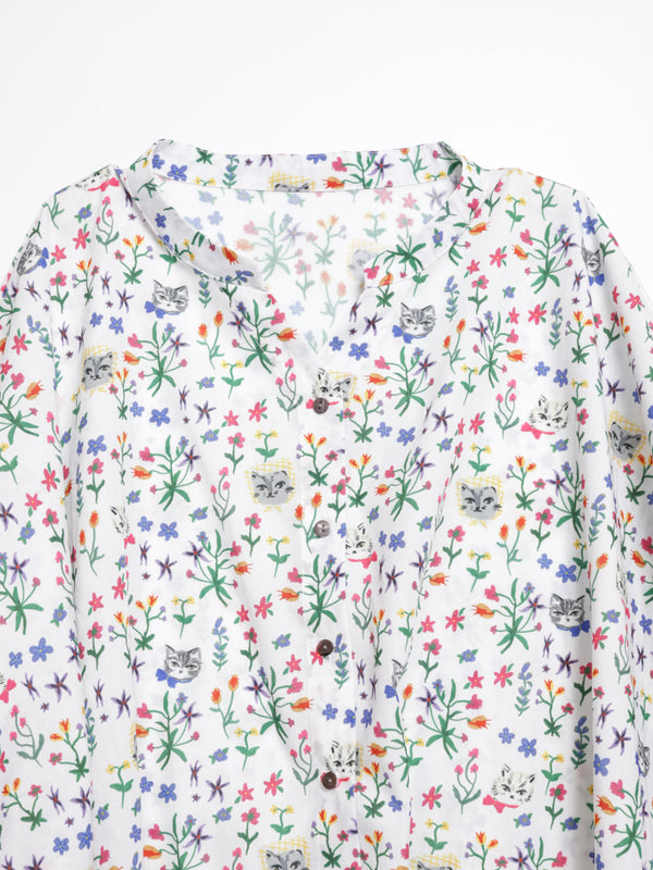 Cat head colorful floral wide sleeve top
