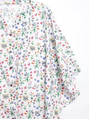 Cat head colorful floral wide sleeve top
