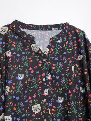 Cat head colorful floral wide sleeve top