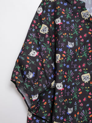 Cat head colorful floral wide sleeve top