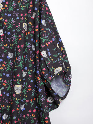 Cat head colorful floral wide sleeve top