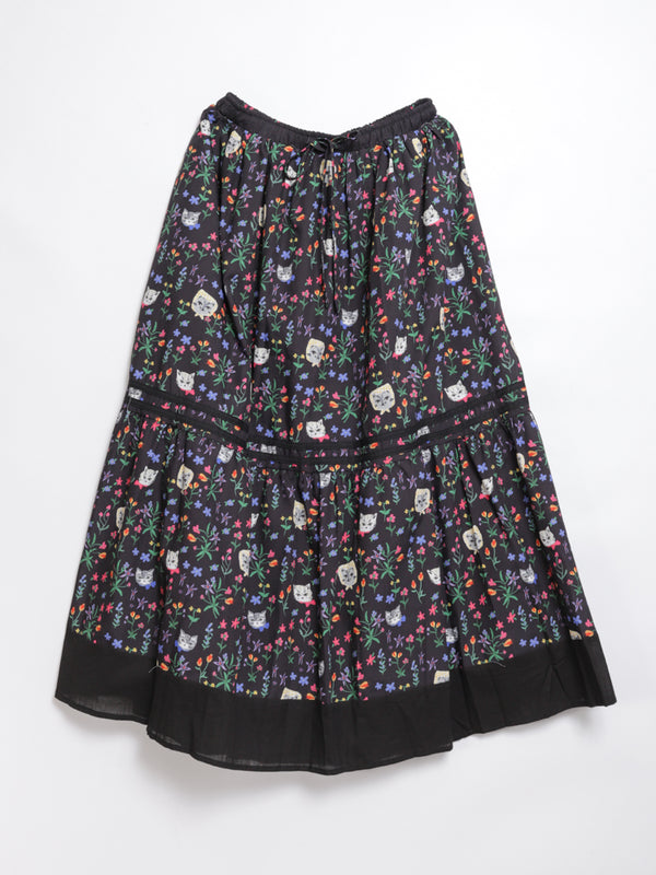 Cat head colorful floral hem layered skirt